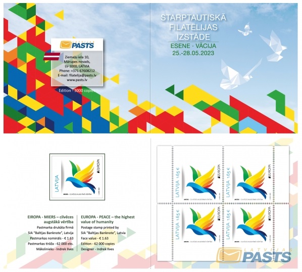 Latvia Lettland 2023 Europa CEPT Peace special exhibition booklet IBRA-23 MNH