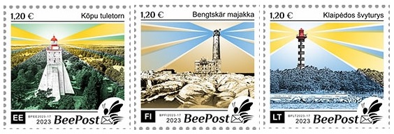 Finland Estonia Lithuania 2023 Famous lighthouses of the Baltic Beepost definitives set of 3 stamps MNH