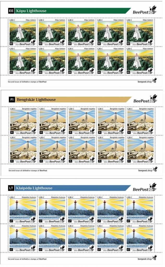 Finland Estonia Lithuania 2023 Famous lighthouses of the Baltic Beepost definitives set of 3 sheetlets MNH