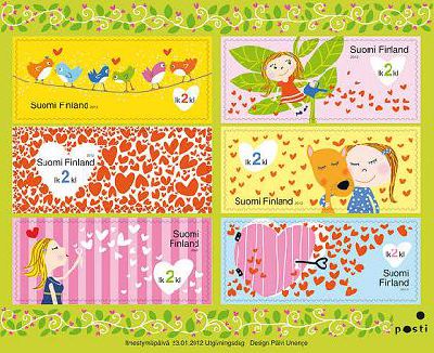 Finland Finnland Finlande 2012 St Valentine Day set of 6 stamps in block MNH
