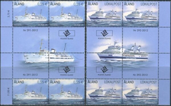 Aland islands Åland Finland 2012 Ships Passenger ferries set of 2 blocks with 4 sets and labels MNH
