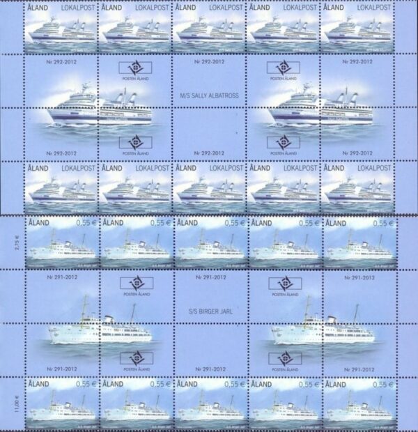 Aland islands Åland Finland 2012 Ships Passenger ferries set of 2 blocks of 10 stamps and all labels types each MNH