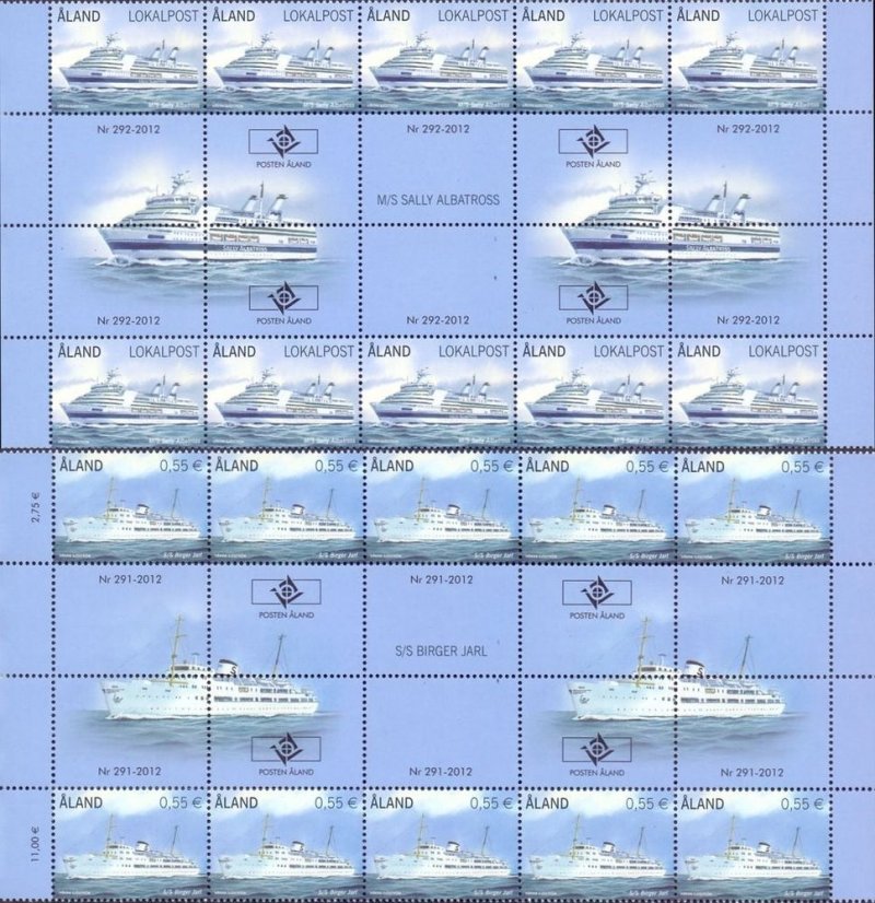 Aland islands Åland Finland 2012 Ships Passenger ferries set of 2 blocks of 10 stamps and all labels types each MNH - Image 1