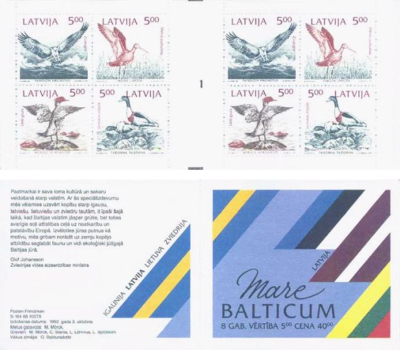 Latvia Lettland 1992 Birds of Baltic joint issue with Estonia Lithuania Sweden booklet MNH