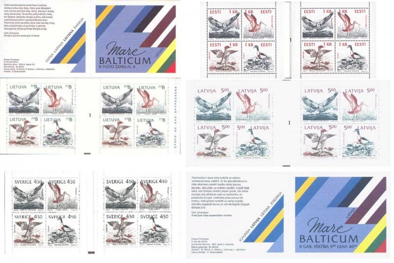 Sweden Estonia Latvia Lithuania 1992 Birds of Baltic joint issue set of all 4 booklets MNH - Image 1