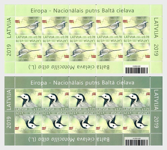 Latvia Lettland Lettonie 2019 Europa CEPT National Birds Motacilla alba set of 2 sheetlets MNH
