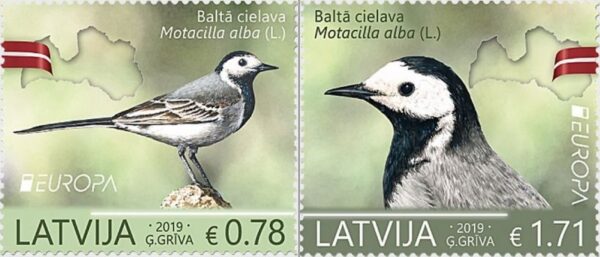 Latvia Lettland Lettonie 2019 Europa CEPT National Birds Motacilla alba set of 2 stamps MNH