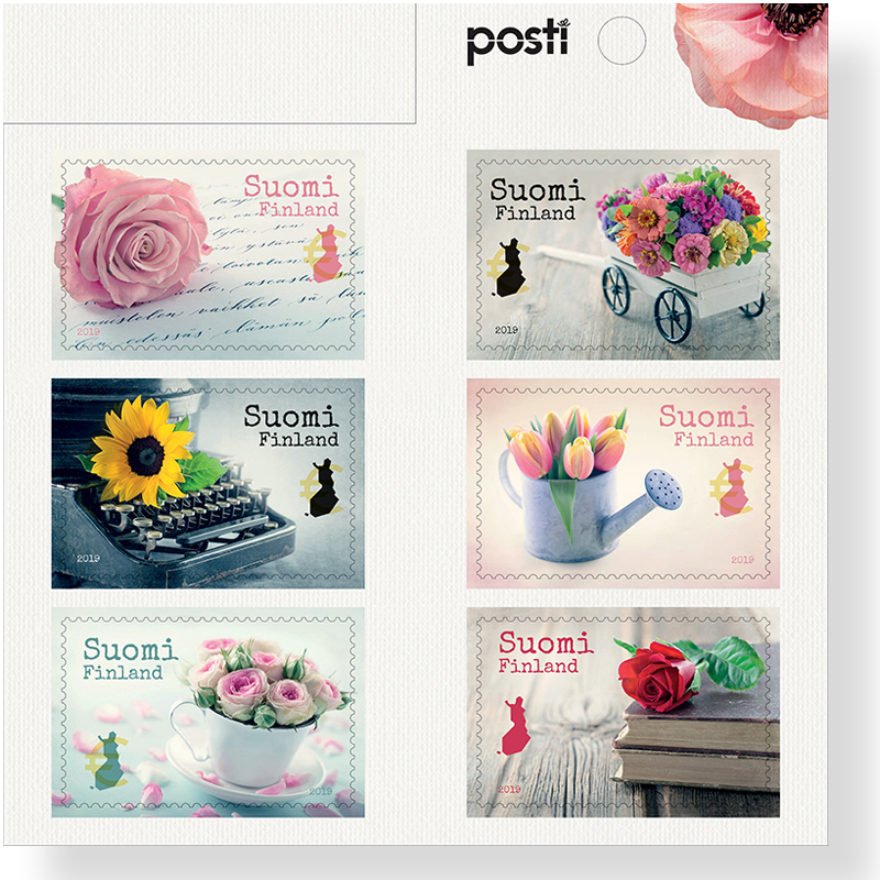 Finland Finnland Finlande 2019 Spring flowers and arrangements Posti set of 6 greeting stamps in booklet MNH - Image 1