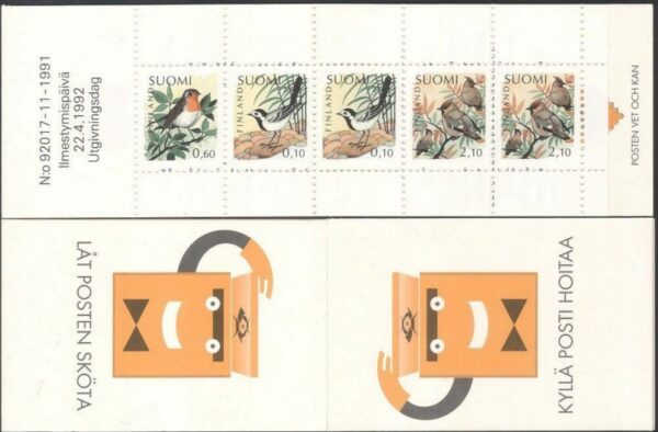 Finland Finnland Finlande 1992 Forest birds definitives block in booklet MNH