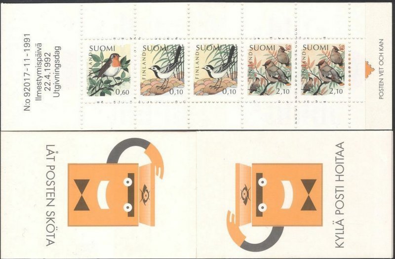 Finland Finnland Finlande 1992 Forest birds definitives block in booklet MNH - Image 1