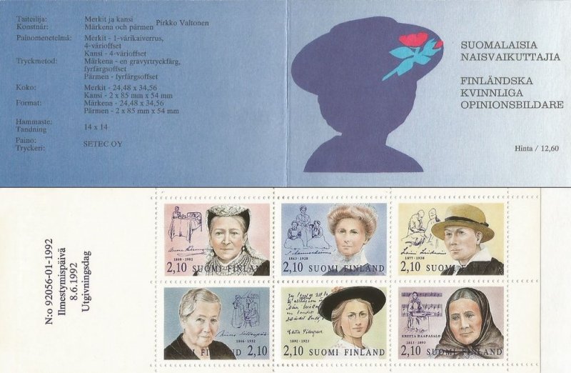 Finland Finnland Finlande 1992 Famous women set of 6 stamps in block in booklet MNH - Image 1