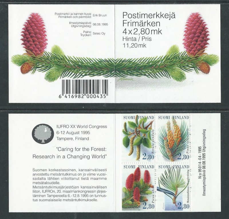 Finland Finnland Finlande 1995 Trees of finnish forests World arborists congress set of 4 stamps in block in booklet MNH - Image 1