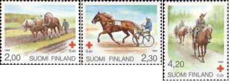 Finland Finnland Finlande 1994 Horses in human life Red cross set of 3 stamps MNH