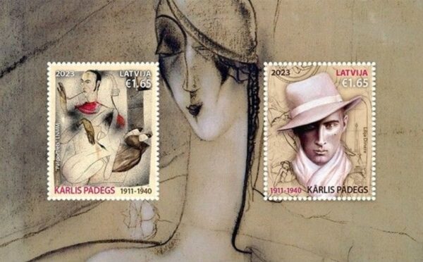 Latvia Lettland Lettonie 2023 Kārlis Padegs painter set of 2 stamps in block MNH