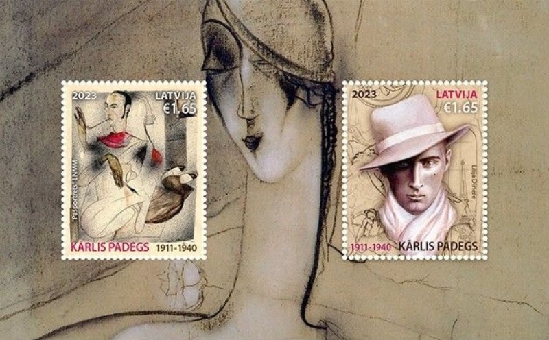 Latvia Lettland Lettonie 2023 Kārlis Padegs painter set of 2 stamps in block MNH - Image 1