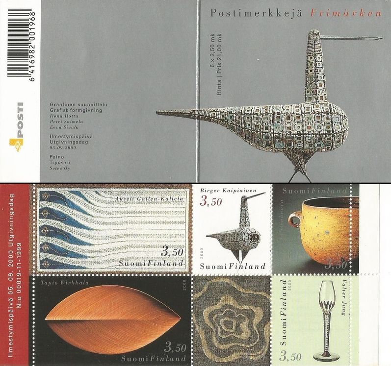 Finland Finnland Finlande 2000 Finnish design set of 6 stamps in block in booklet MNH - Image 1