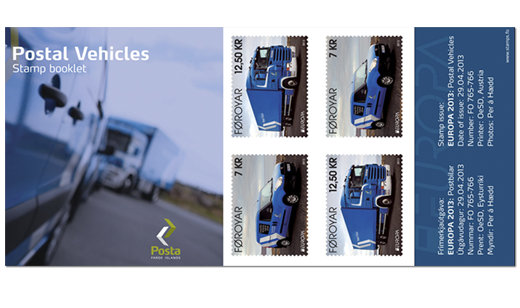 Faroe Islands Denmark 2013  Europa CEPT Postal transport car and truck booklet of 4 sets MNH