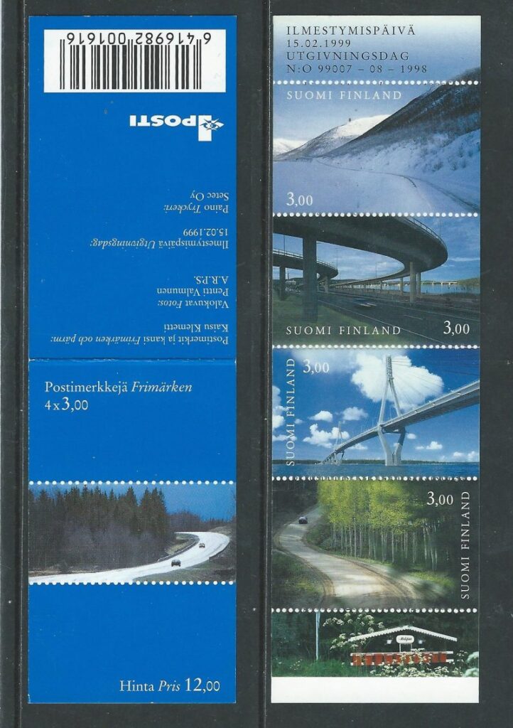 Finland Finnland Finlande 1999 Highways and bridges of different regions and seasons set of 4 stamps in booklet MNH