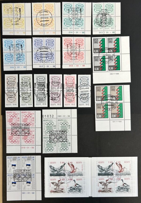 Estonia Estland Estonie 1992 Cancelled Year set UNIQUE OFFER all stamps from sheets in CORNER QUARTER-BLOCKs !