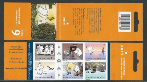 Finland Finnland Finlande 2003 Moomins Tove Jansson Posti set of 6 stamps in booklet MNH