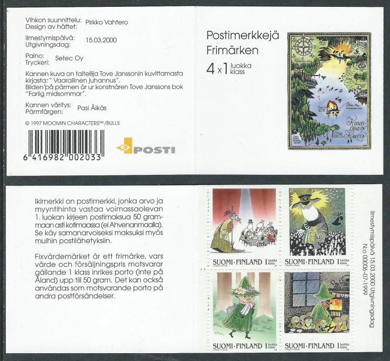 Finland Finnland Finlande 2000 Moomins Tove Jansson Posti set of 4 stamps in booklet MNH - Image 1