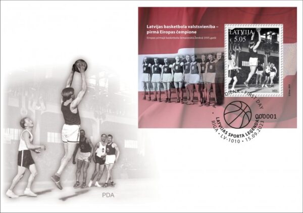 Latvia Lettland Lettonie 2023 The legends of Latvian sports Basketball team block mint