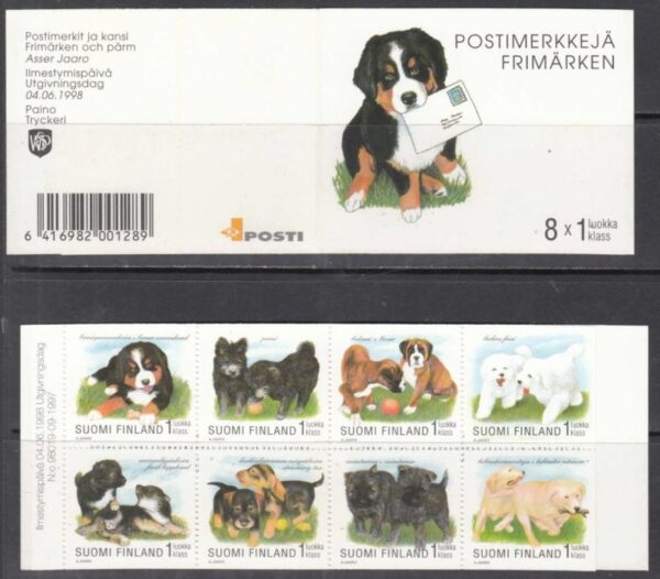 Finland 1998 Dogs puppies set of 8 stamps in booklet MNH