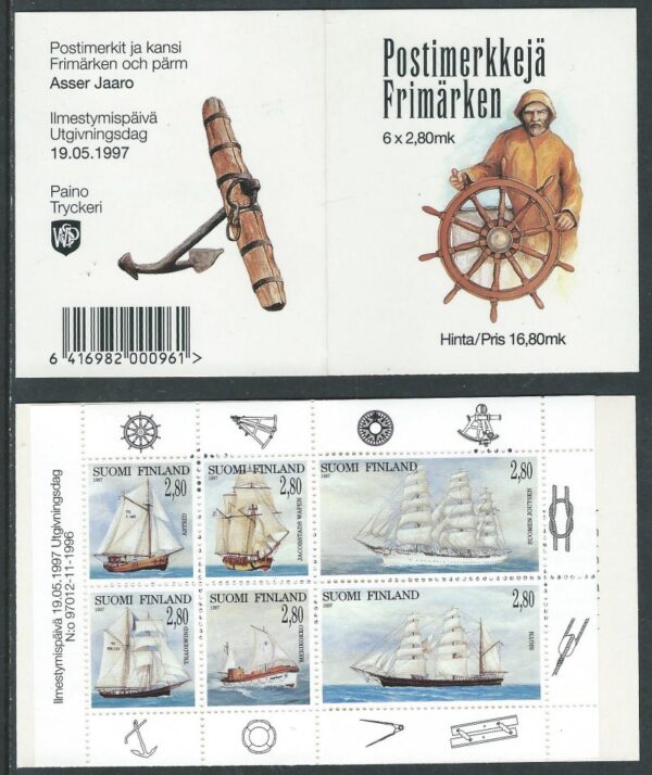 Finland Finnland Finlande 1997 Sailing ships set of 6 stamps in block in booklet MNH