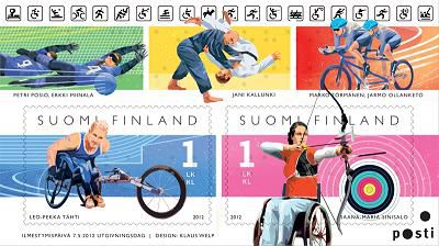 Finland Finnland Finlande 2012 London Summer Paralympic Games Olympic Games Olympics set of 2 stamps in block MNH
