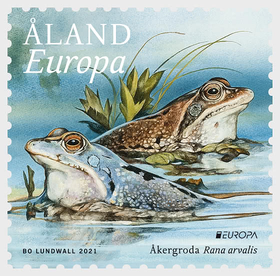 Aland islands Åland Finland 2021 Europa CEPT Endangered National Wildlife Moor Frogs stamp MNH