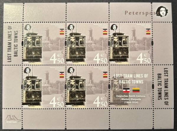 Finland Finnland Finlande 2020 Lost tram lines of Baltic towns Klaipeda Memel Lighthouse 1904-34 Peterspost sheetlet of 5 stamps and label mint