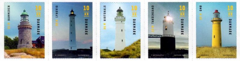 Denmark Danemark Danmark 2019 Lighthouses strip of 5 stamps MNH - Image 1