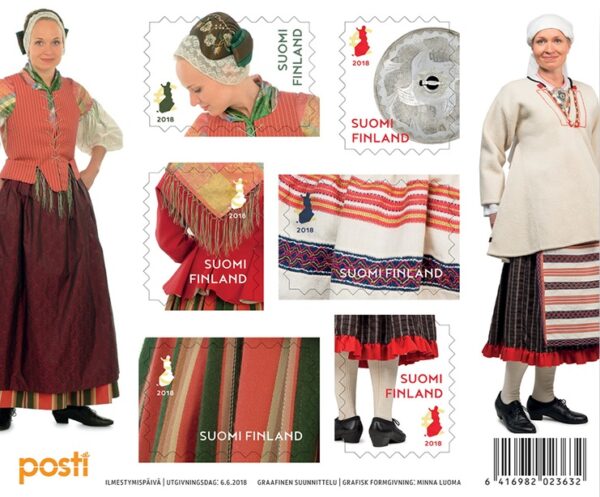 Finland Finnland Finlande 2018 National dresses Costumes set of 6 stamps in block MNH