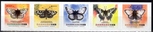 Denmark Danemark Danmark 2021 Europa CEPT Endangered National Wildlife Butterflies set of 5 stamps MNH