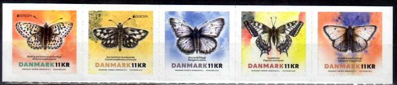 Denmark Danemark Danmark 2021 Europa CEPT Endangered National Wildlife Butterflies set of 5 stamps MNH - Image 1