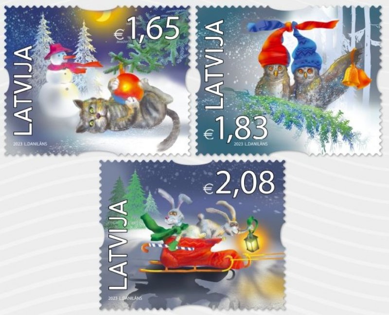 Latvia Lettland Lettonie 2023 Merry Christmas and Happy New 2024 Year ! Set of 3 stamps MNH - Image 1
