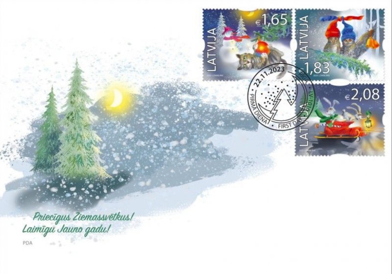 Latvia Lettland Lettonie 2023 Merry Christmas and Happy New 2024 Year ! Set of 3 stamps FDC - Image 1