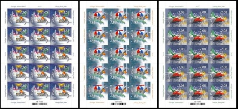 Latvia Lettland Lettonie 2023 Merry Christmas and Happy New 2024 Year ! Set of 3 sheetlets MNH - Image 1