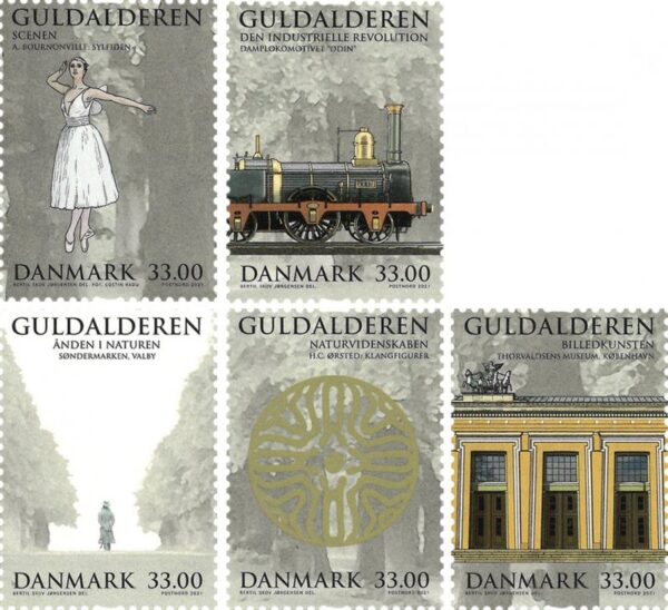 Denmark Danemark Danmark 2021 The Golden Age Train Ballet Art XIX centure PostNord set of 5 stamps MNH