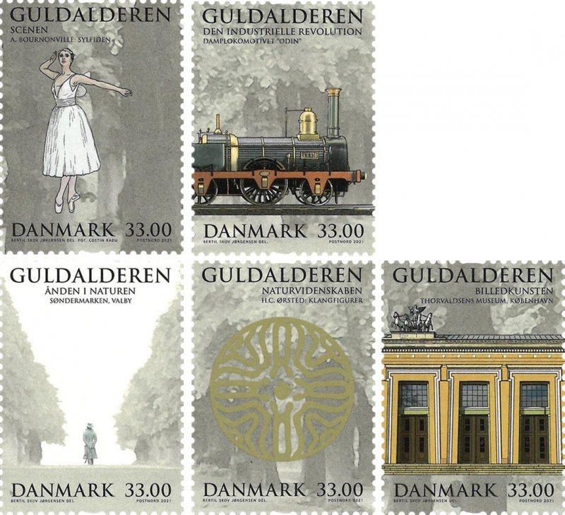 Denmark Danemark Danmark 2021 The Golden Age Train Ballet Art XIX centure PostNord set of 5 stamps MNH - Image 1