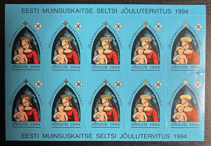 Estonia Estland Estonie 1994 Christmas official post labels sheetlet MNH - Image 1