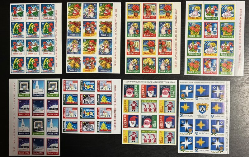 Estonia Estland Estonie 1995-2002 Christmas official charity stamps super full set of 8 sheetlets MNH - Image 1