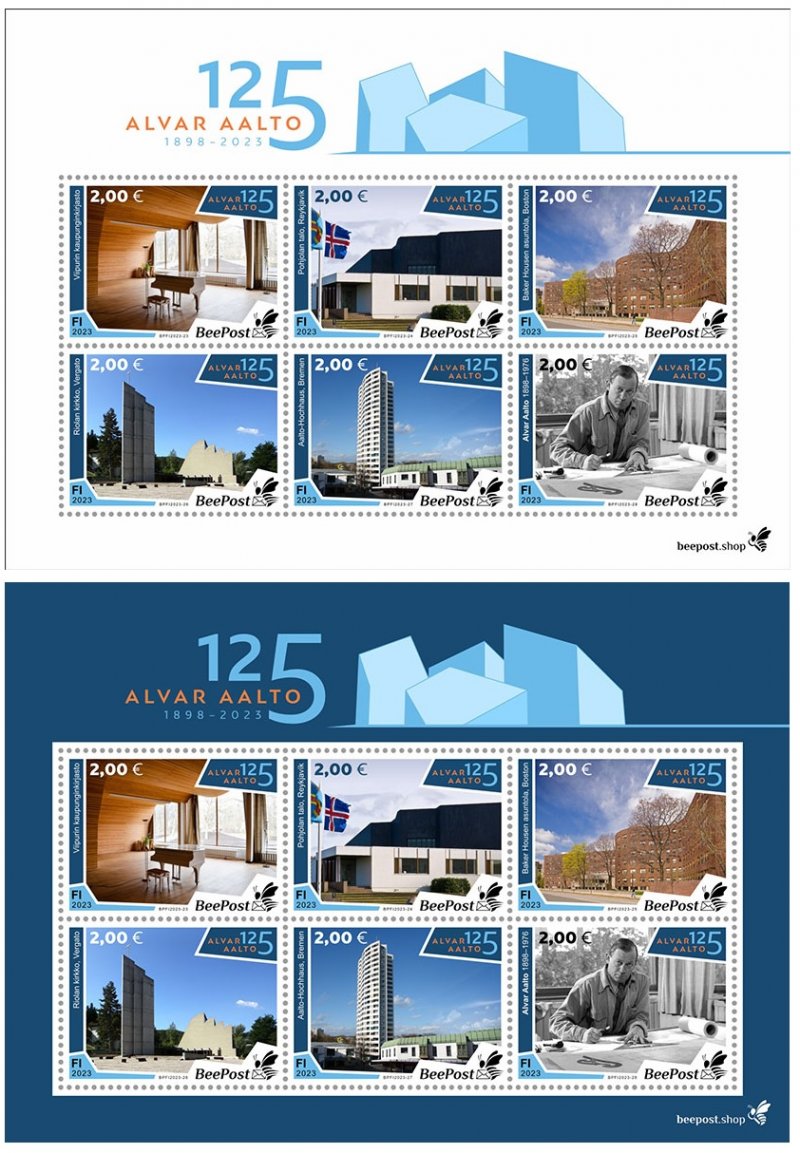 Finland Finnland Finlande 2023 Alvar Aalto architect designer 125 ann USA Germany Italy Iceland BeePost set of 2 block's MNH - Image 1