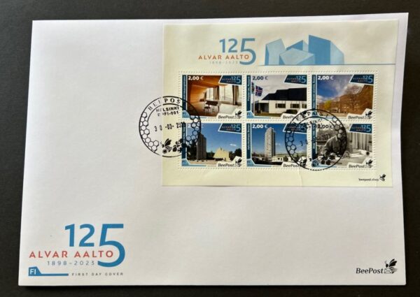 Finland Finnland Finlande 2023 Alvar Aalto architect designer 125 ann USA Germany Italy Iceland BeePost white block FDC