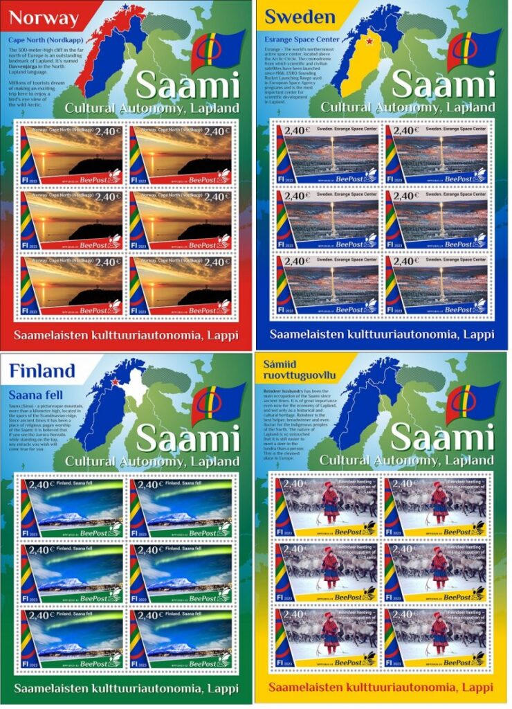Finland Finnland Finlande 2023 Lapland Cultural Autonomy Saami BeePost set of 4 sheetlets MNH