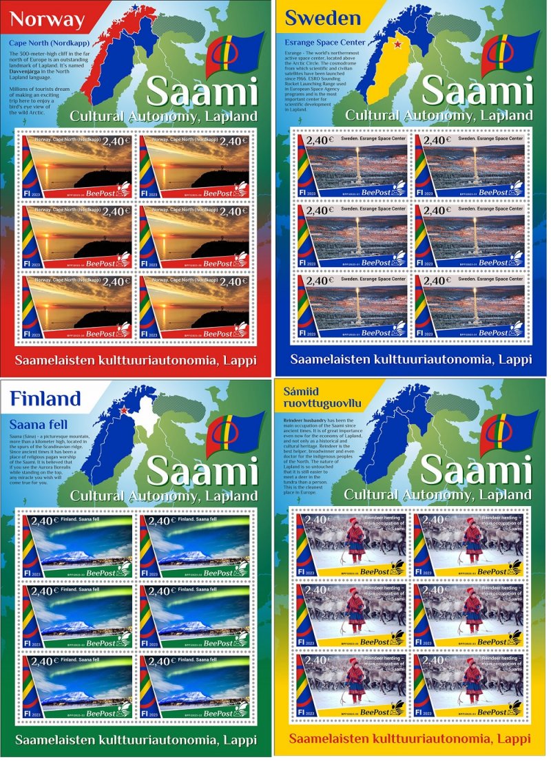 Finland Finnland Finlande 2023 Lapland Cultural Autonomy Saami BeePost set of 4 sheetlets MNH - Image 1