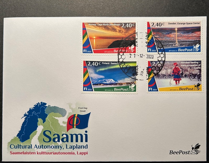 Finland Finnland Finlande 2023 Lapland Cultural Autonomy Saami BeePost set of 4 stamps FDC - Image 1