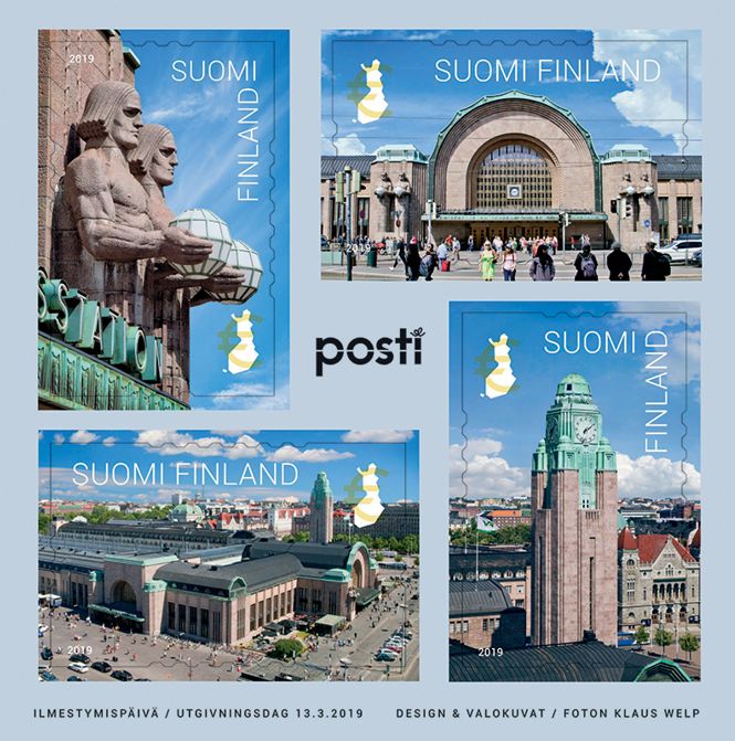 Finland Finnland Finlande 2019 Helsinki central railway station 100 ann Posti set of 4 stamps in block MNH - Image 1