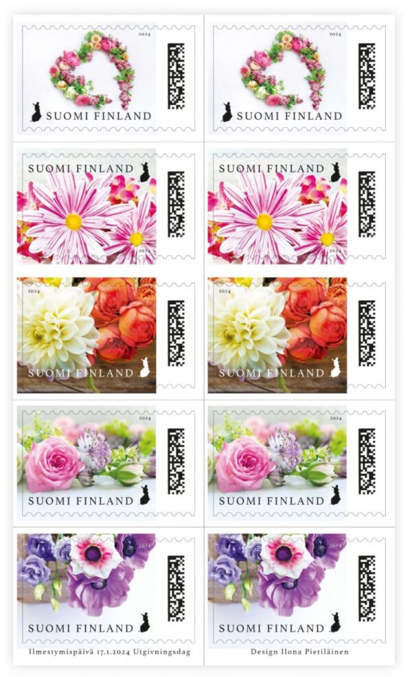 Finland Finnland Finlande 2024 St Valentine Day Flowers symbols of love and friendship Posti sheetlet  booklet MNH