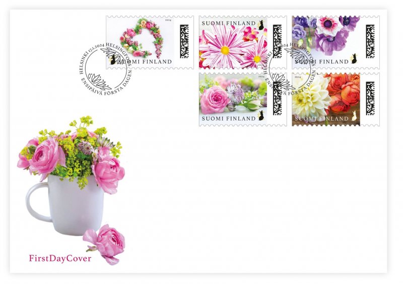 Finland Finnland Finlande 2024 St Valentine Day Flowers symbols of love and friendship Posti FDC - Image 1